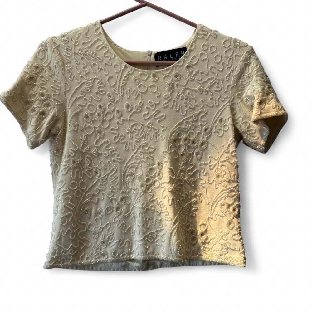 Ralph Ralph Lauren White Cream Sequin Embroidery Blouse